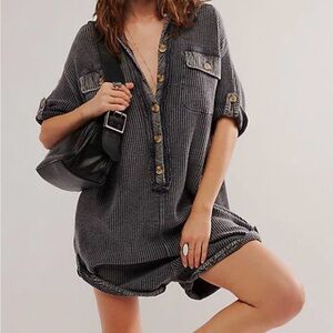 Free People One Scout Short Sleeve Romper Charcoal Color Size XS